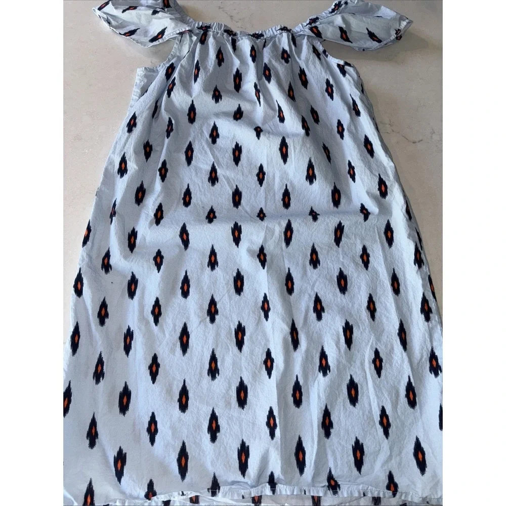 J. Crew Off‎ Shoulder Ikat Dress Blue Size Small Ruffles 100% Cotton Sun Shift